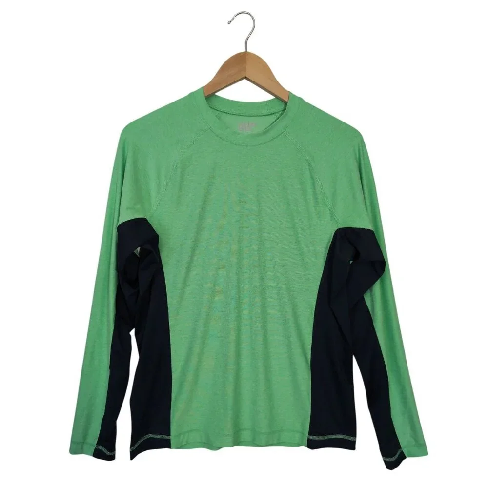 Lands End Rash Guard Men‎ S Green Blue Long Sleeve Sun Swim Shirt Beach Pool